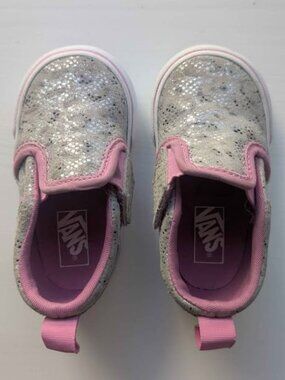 Vans Toddler girls pink and Silver Glitter Slip-On Shoes, toddler 4